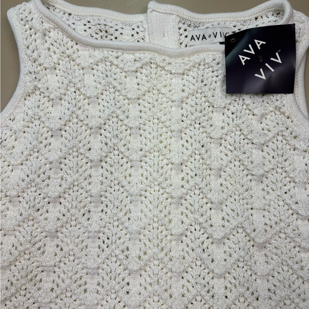 Ava Viv Crochet Tank Top 2X White Scallop Hem Sleeveless NWT - Picture 3 of 9
